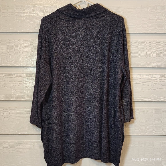 Chico’s Women’s Navy-Blue Marl 3/4 Sleeve Cowl Neck Sweater SZ 3 or XL POCKETS - Picture 7 of 7